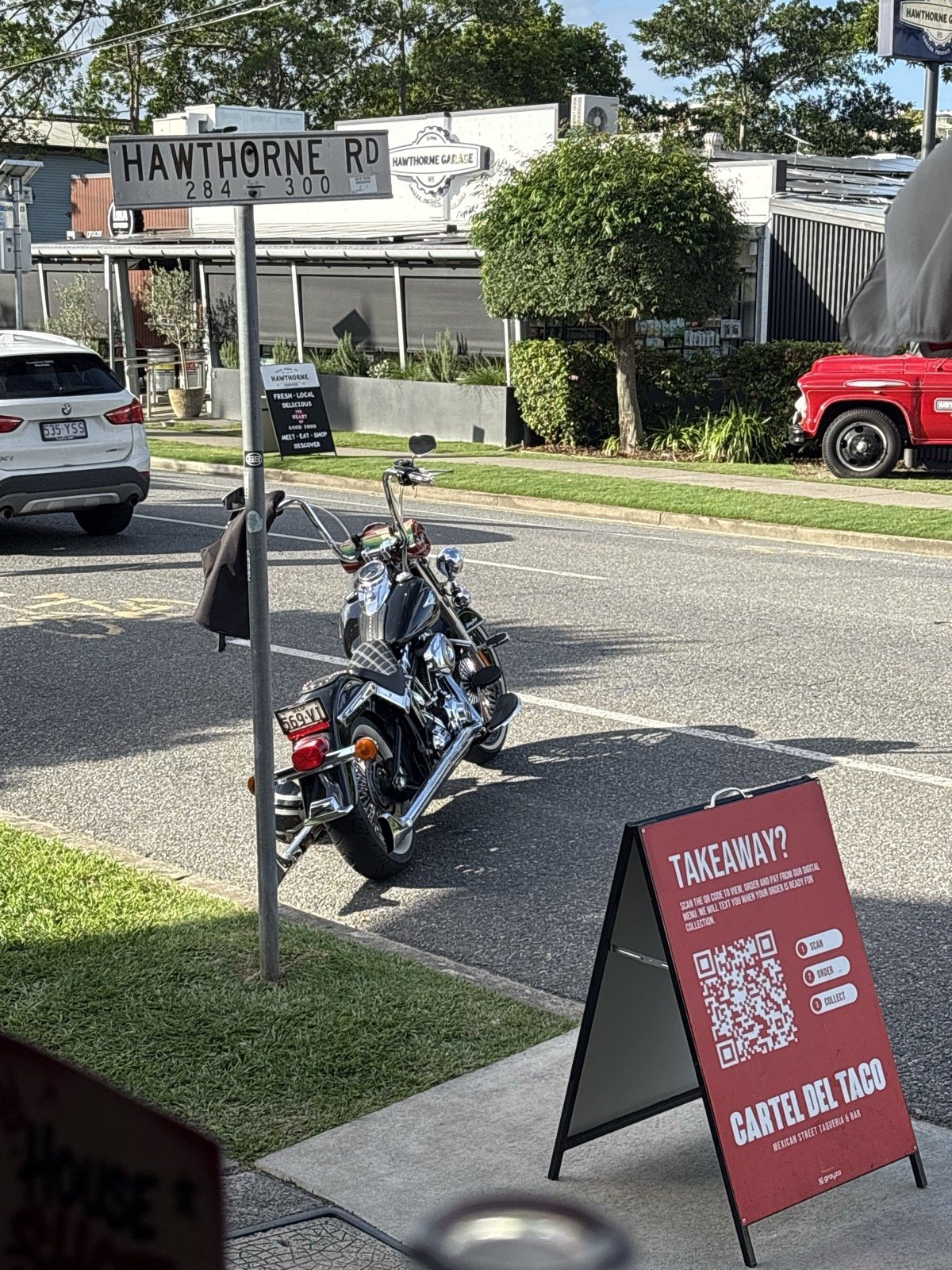 The Harley parked up out the front on Hawthorne Road