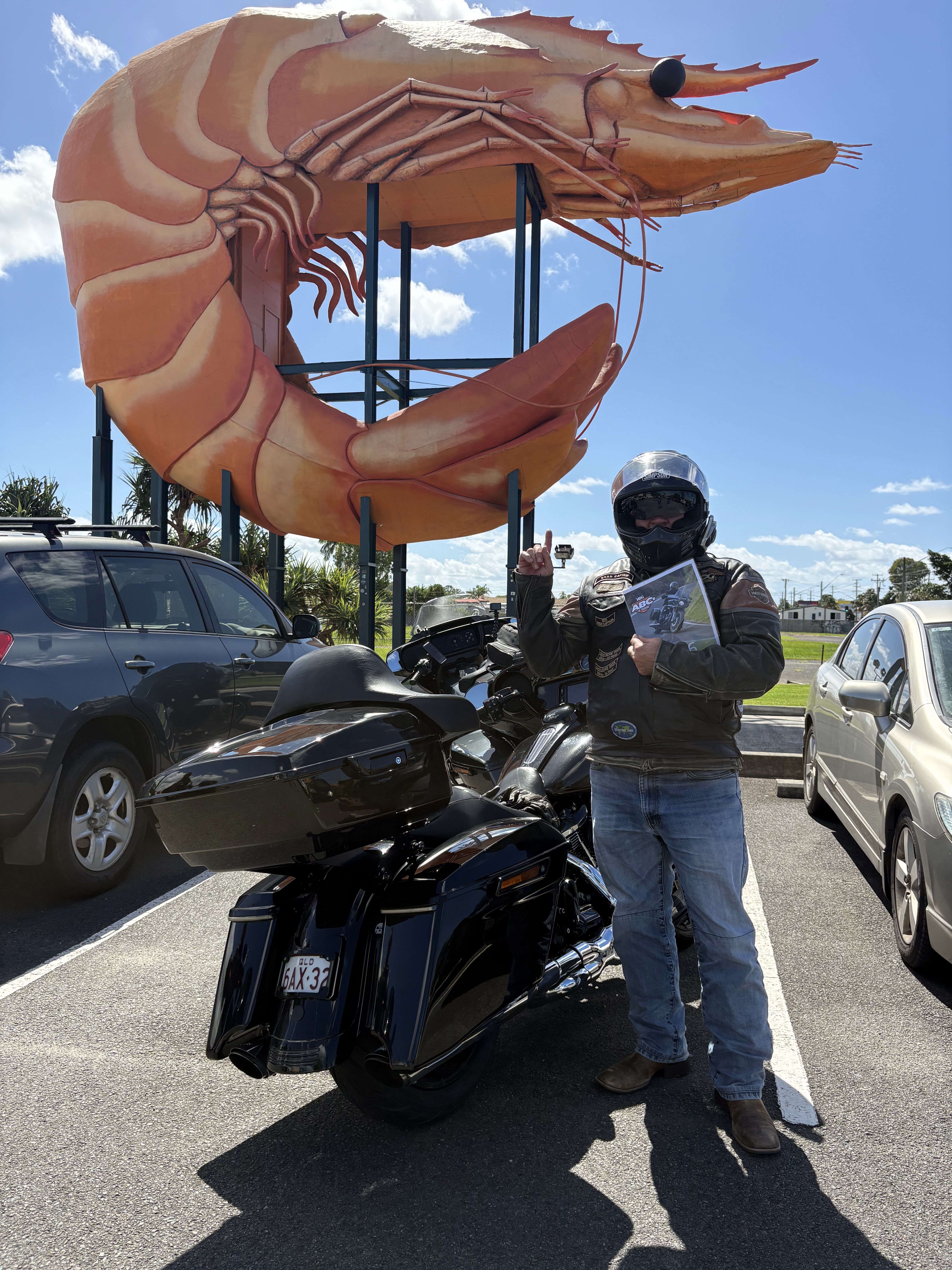 ABC Challenge — the Big Prawn at Ballina, Harley and all