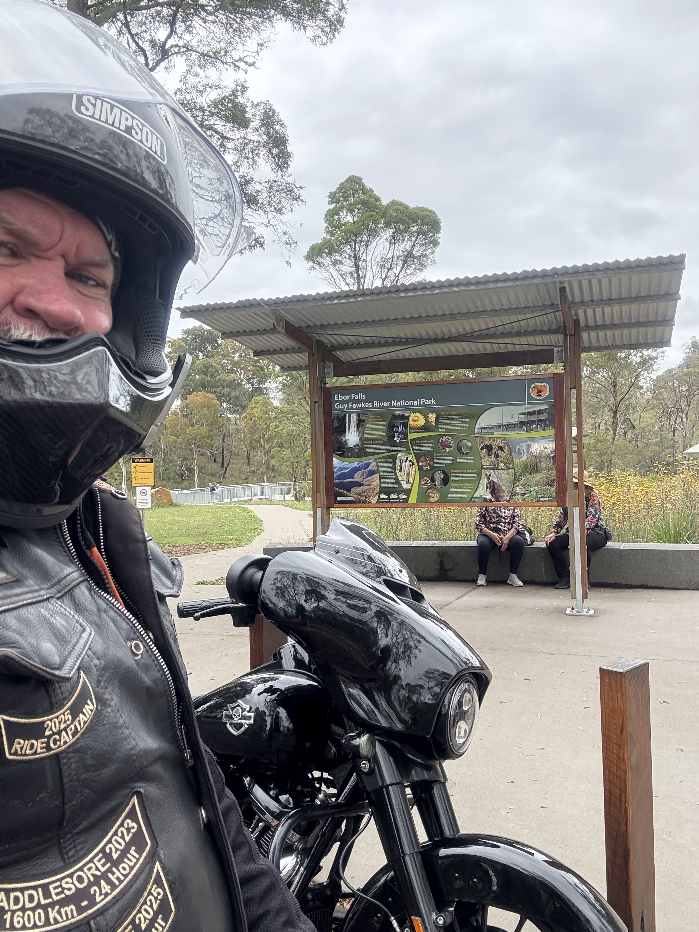 Selfie at the Ebor Falls info board