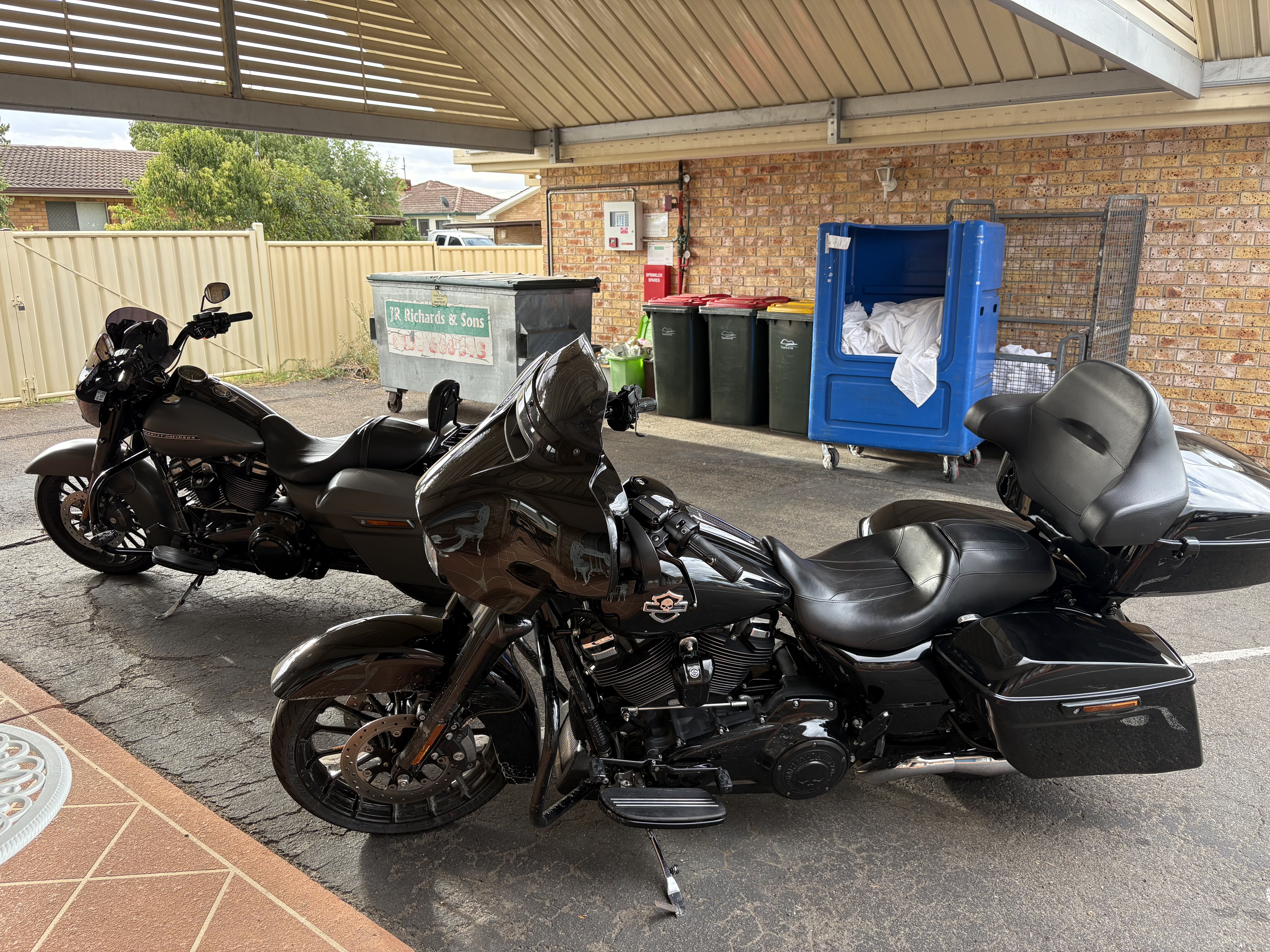 Bikes parked up for the night in Tamworth