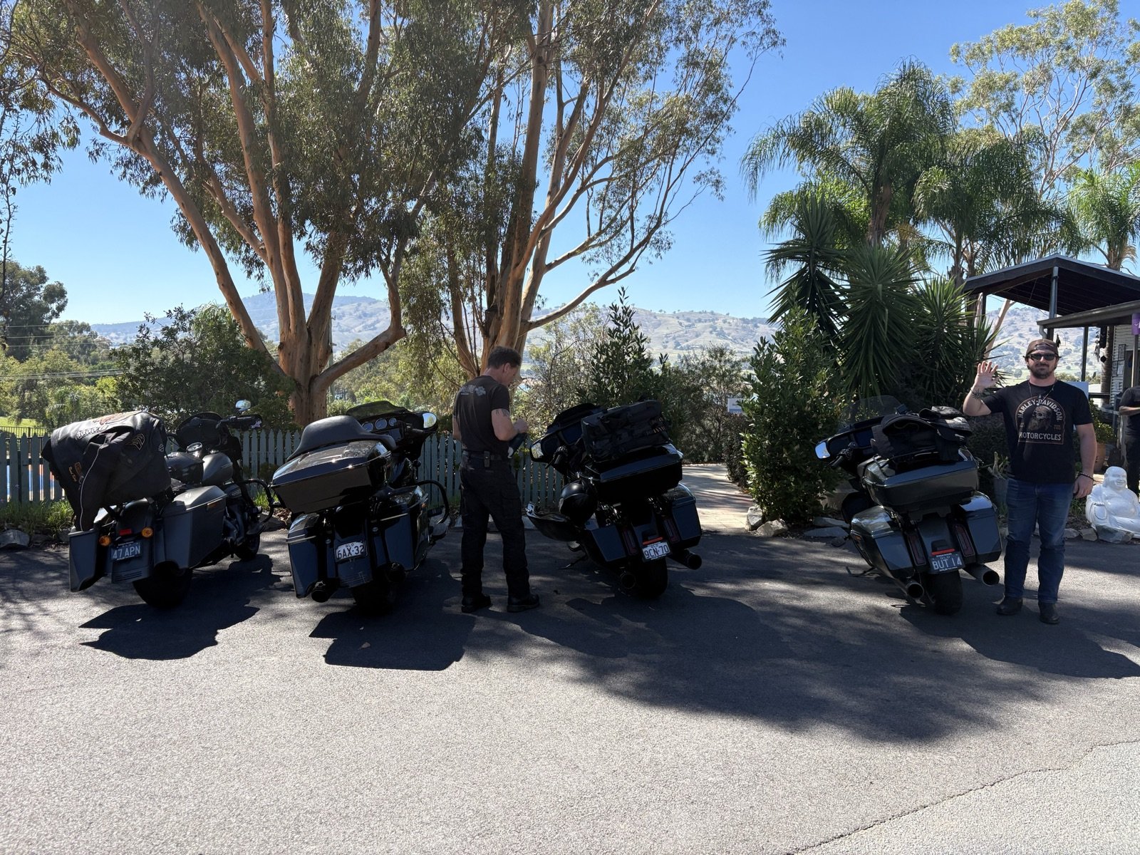 Bikes parked up under the gums for the coffee stop on the water