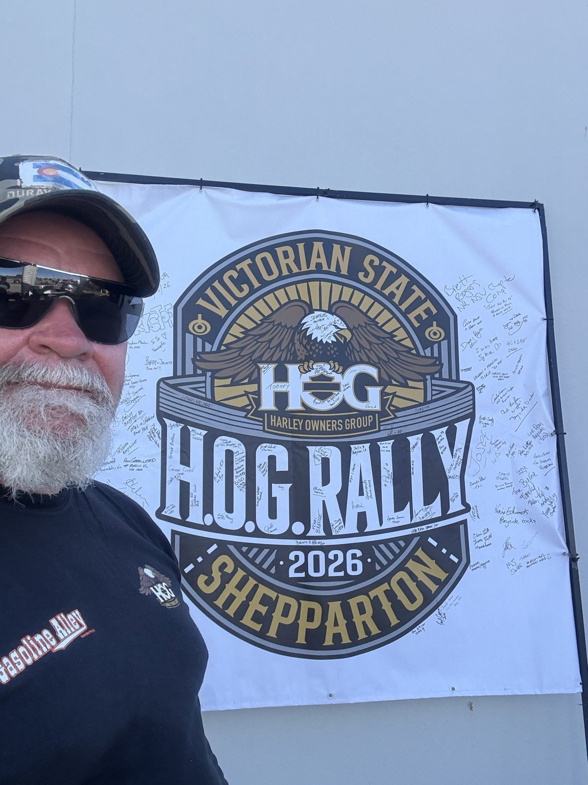 Signed and ready - the Victorian State HOG Rally 2026 banner, Shepparton