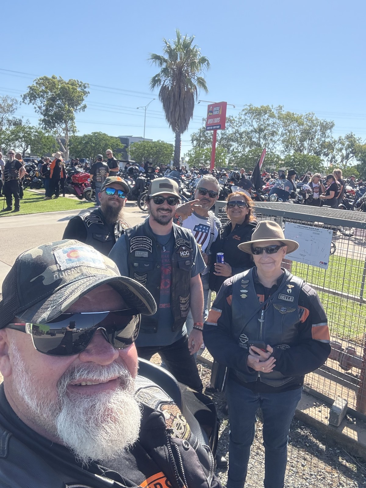The GAS crew at the Total Tools stop on the Thunder Run - bikes as far as the eye can see