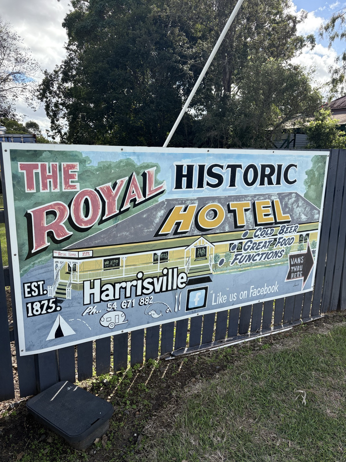 The painted sign out front - The Royal Historic Hotel, Harrisville, Est. 1875